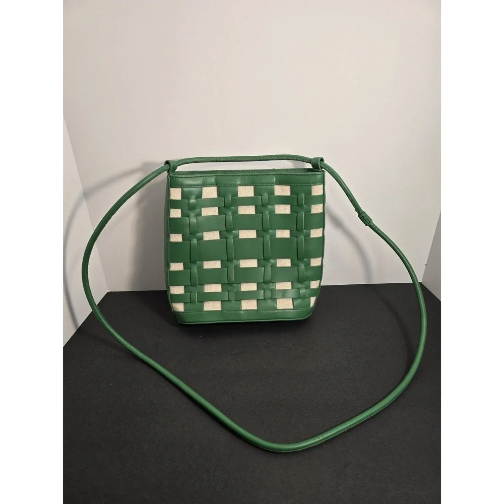A New Day Kelly Green Bucket Style Purse Woven Over‎ Linen Handbag NWOT NEW